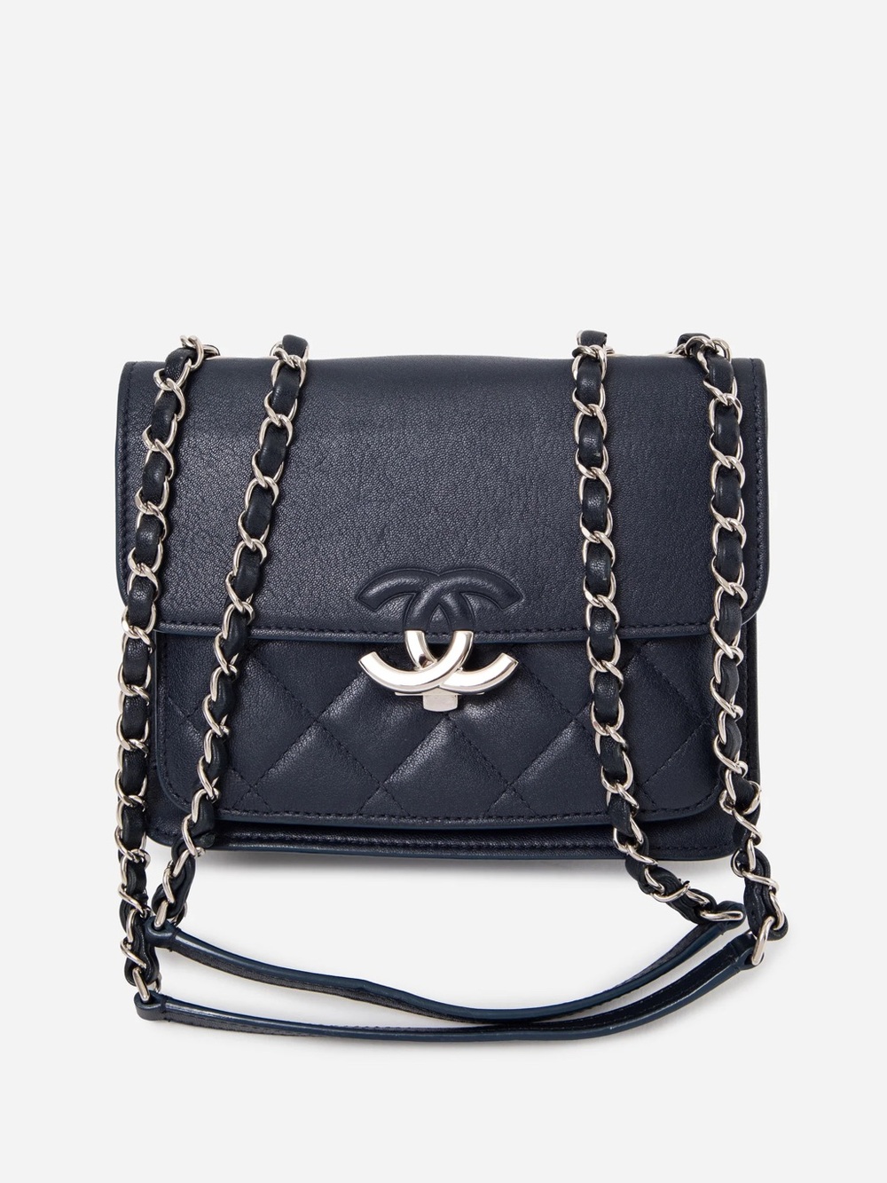 Pre-Owned Chanel 2019 Navy Goatskin Quilted Small CC Box Flap Bag